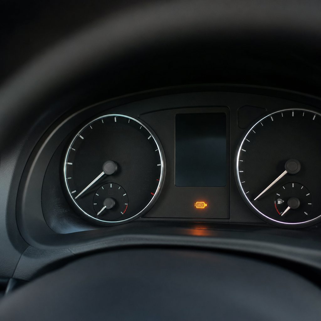 tableau de bord de voiture diesel avec le voyant du filtre à particules allumé en orange